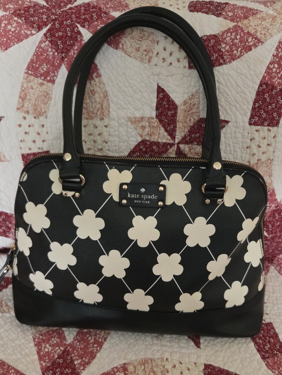 kate spade Handbags - kate spade Larfe Black and Cream Floral Dome Shoulder Bag with Gold Hardware